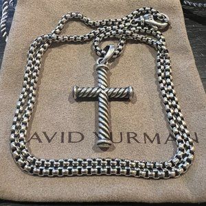 Auth Cable Cross Pendant & 22" box chain necklace